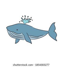 Blue whale cartoon hand drawing-vector