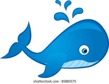 Blue Whale Cartoon Isolated Over White Background. Vector