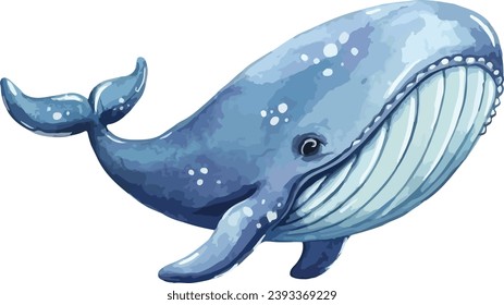 blue whale cartoon in watercolor painting