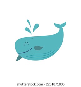 BLUE WHALE CHARACTER FOR KIDS ISOLATED ON WHITE
