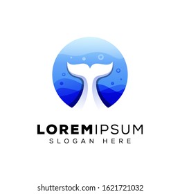blue whale with circle logo design vector template