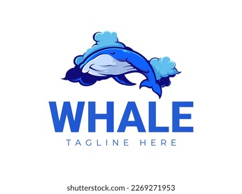 Blue Whale with Cloud Mascot Logo Design