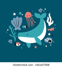 blue whale in the deep sea