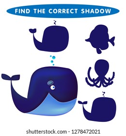 Blue whale Find the correct shadow kids educational puzzle game. 