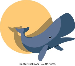 Una ballena azul volando con la luna detrás