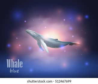 Blue Whale flying in space among the stars and nebulae. vector illustration EPS10