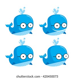 Blue whale in the glasses on a white background