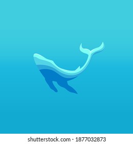 blue whale gradient logo template element isolated on blue gradient background. Whales icon logo