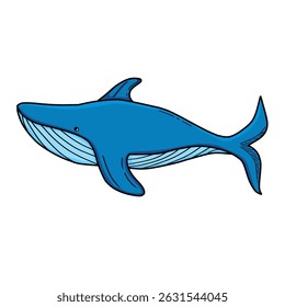 Blue whale, hand drawn vector illustration. Sketch style cartoon ocean whale