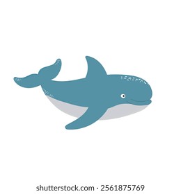 blue whale with a happy smile, isolated on white background. Marine illustration