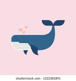 Blue whale with hearts. Vector illustration