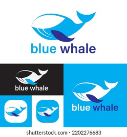 Blue whale high quality minimal logo template.Black and White.Modern Blue Color. simple logo design with flat style minimalist.Vector Illustration.