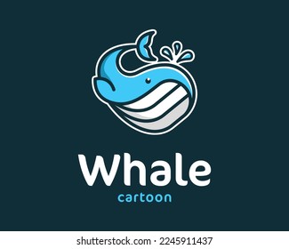 Blue Whale Humpback Jump Pacific Ocean Sea Water Animal Funny Cute Cartoon Mascot Vector Logo Design