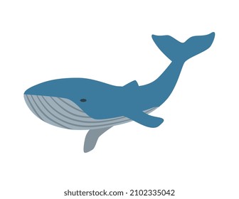 Blue whale icon in flat style on blank background vector illustration