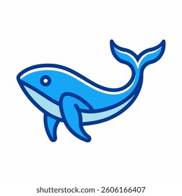 blue whale icon line art vector logo on white background