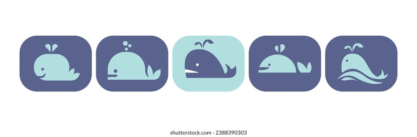 Blue Whale Icon as Sea Animal Vector Set