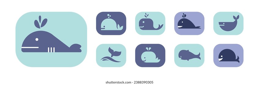 Icono de ballena azul como conjunto de vectores de animales marinos