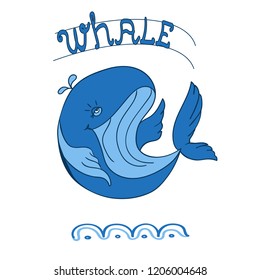 Blue Whale icon with water fountain. Vector.