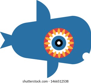 Blue whale illustration on white background