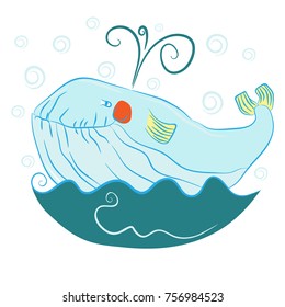 blue whale. The image is isolated on a white background. Vector