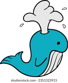 Blue Whale Kawaii Cute Sea Animal Water Splash Ocean Deep Sea Marine Creature Vector