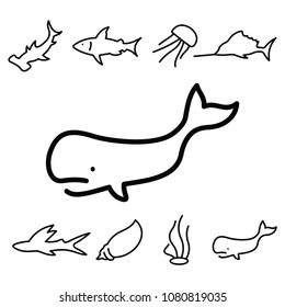 blue whale line vector icon. marine aninals icon set