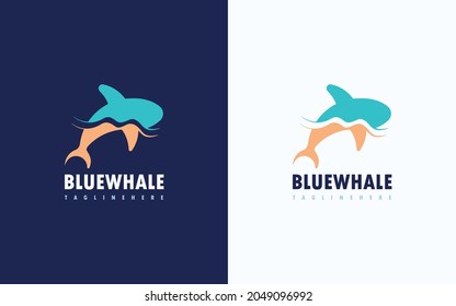 Blue whale logo design concept vector 