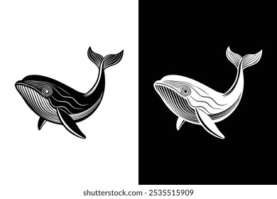 Blue whale logo icon silhouette vector icon design on white background.	