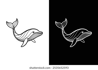 Blue whale logo icon silhouette vector icon design on white background.