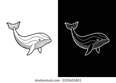 Blue whale logo icon silhouette vector icon design on white background.	