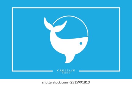 Blue whale logo illustration, blue whale in sea logo design