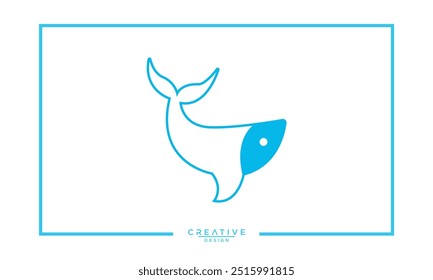 Blue whale logo illustration, blue whale in sea logo design
