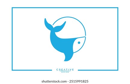 Blue whale logo illustration, blue whale in sea logo design