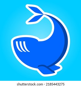 blue whale logo isolated on blue background. faceless blue whale illustration.