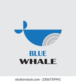 Logo de ballena azul con diseño minimalista, con forma semicircular