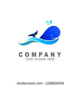 Blue whale logo set flat color style on white background for use kids emblem