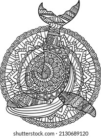 Blue Whale Mandala Coloring Pages for Adults