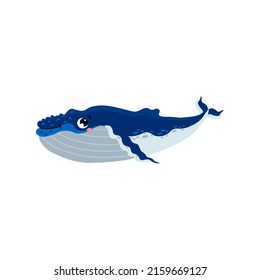 Blue whale marine mammal, flat vector illustration isolated on white background. Whale animal the representative of marine nature and underwater inhabitant.