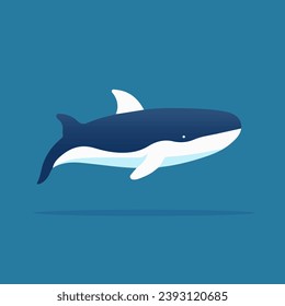 Blue whale in the ocean illustration in flat style