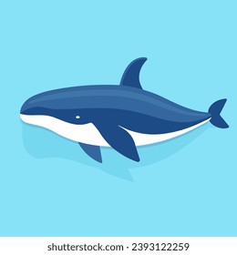 Blue whale in the ocean illustration in flat style