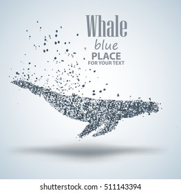 Blue whale ,particle divergent composition, vector illustration ,isolated on white background