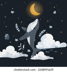The blue whale in the particular wintertime in the sky.