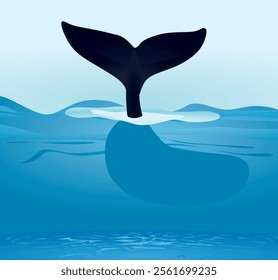 Blue whale in sea. vector