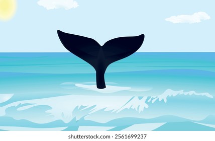 Blue whale in sea. vector