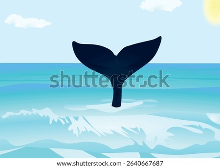 Blue whale in sea. vector	
