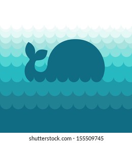 Blue whale in the sea waves  - abstract vector illustration in minimalist style