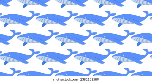 Blue whale seamless pattern. Sea animal. Undersea life. World whale day. Save the ocean. Defense day. Background, banner, digital paper.