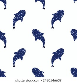 Blue Whale Seamless Pattern Vector Image.