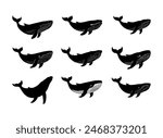 Blue whale silhouette, Whale silhouette, Blue whale icon set, Whale clipart.