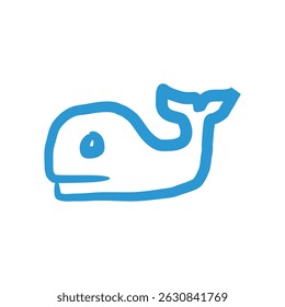 Blue whale silhouette with tail and eye, swimming against a white background.